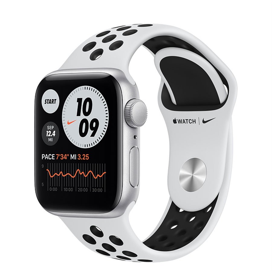 Apple Watch SE Nike, boîtier en aluminium argent – Bracelet Sport Nike  Platine pur/Noir – My Mac